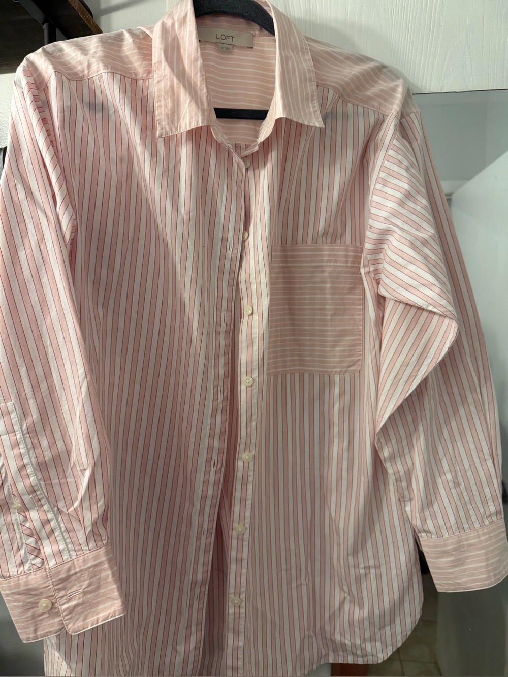 LOFT women’s Pink Stripe Button-Down Shirt